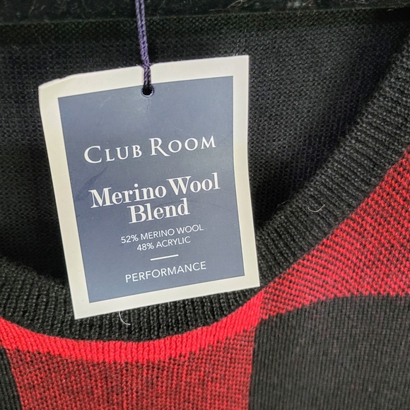 Club Room Mens 3XL Crew Neck Merino Wool Blend Plaid Sweater NWT - Picture 7 of 10